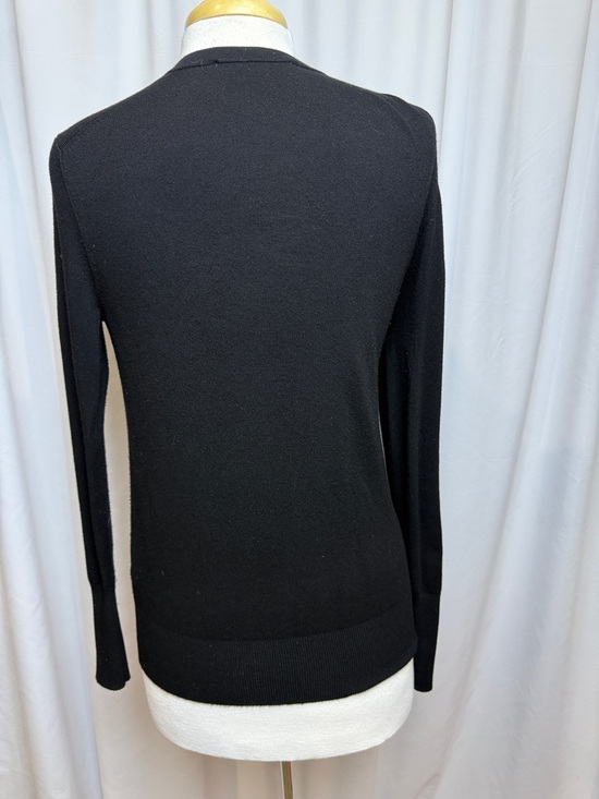 Zara Black V-Neck Knit Sweater with Faux Pearl Buttons, Large - Picture 2 of 9